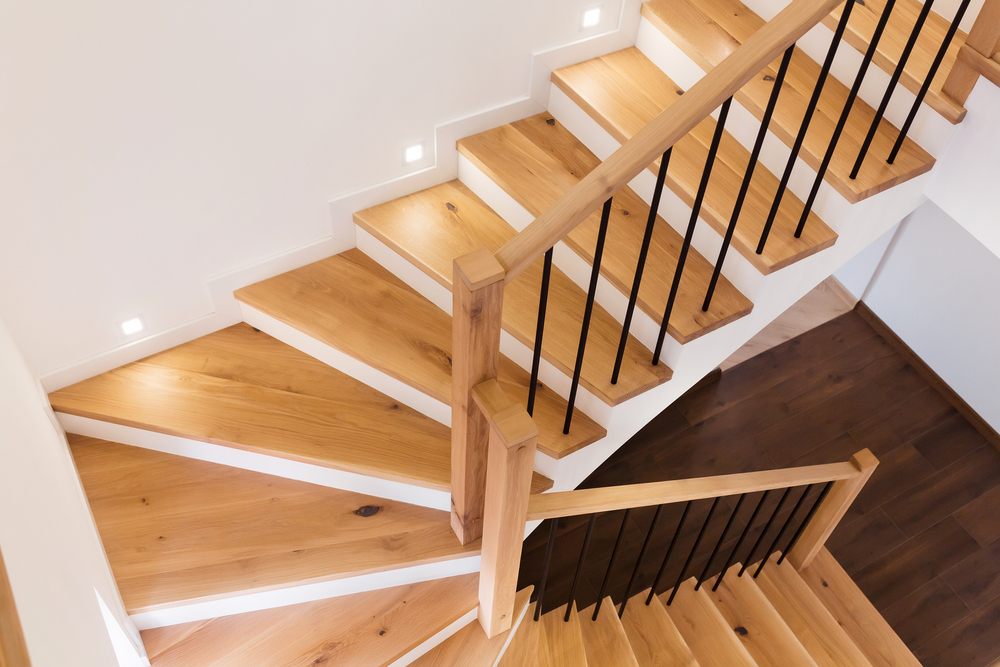 Wood,staircase,inside,contemporary,white,modern,house.